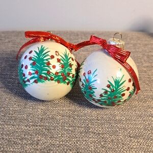 Hand Painted "Christmas Trees" Glass Globe Ornaments